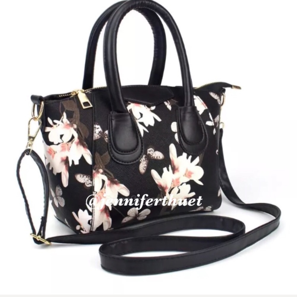 Stylish Black Floral S/M satchel/crossbody purse